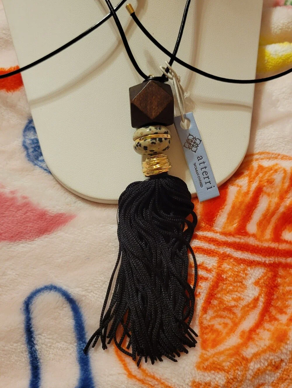 Attwrri Black Leather Cord Necklace with Semi Precious Stones